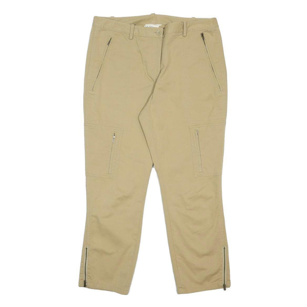 DKNY Womens Beige Cotton Blend Regular Leg Trousers W32 L25 Zip Pockets