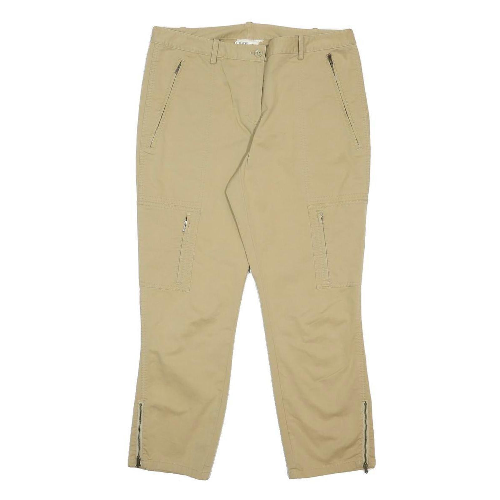 DKNY Womens Beige Cotton Blend Regular Leg Trousers W32 L25 Zip Pockets