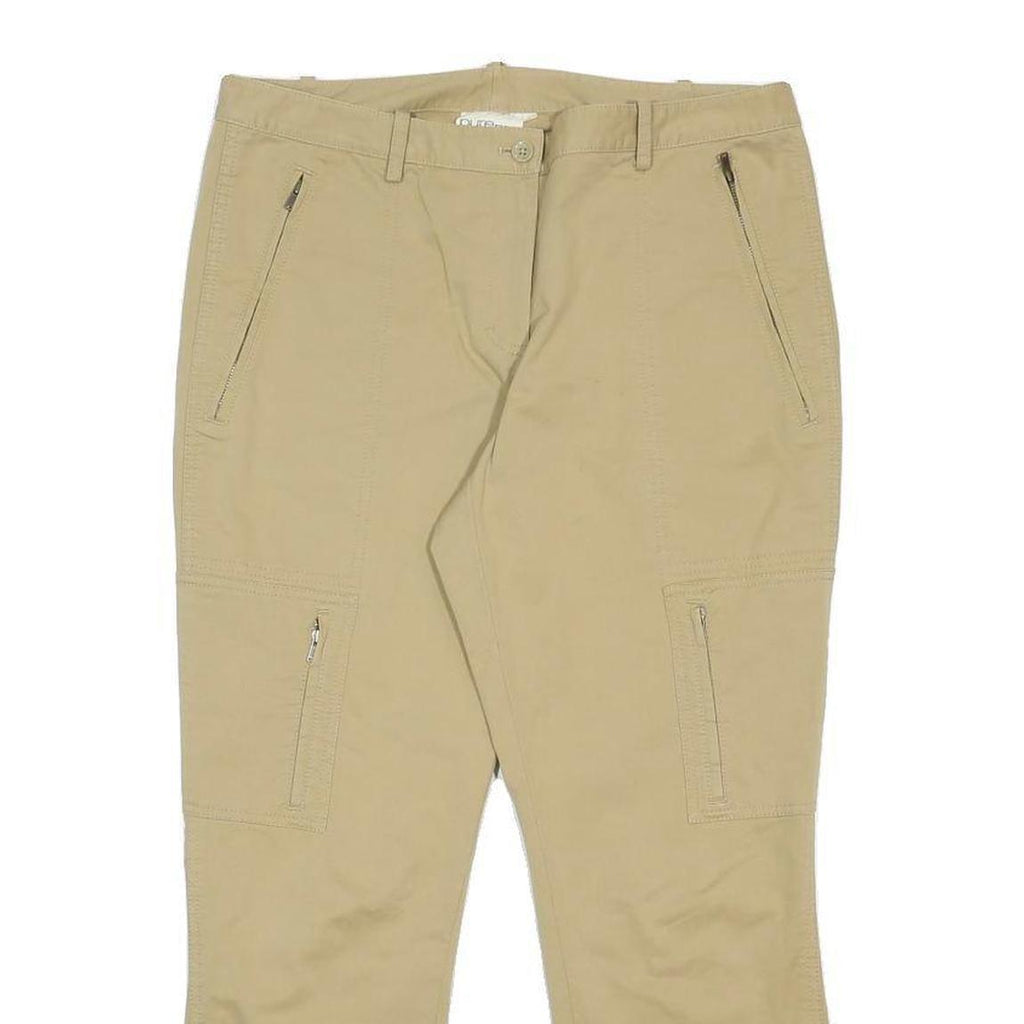DKNY Womens Beige Cotton Blend Regular Leg Trousers W32 L25 Zip Pockets