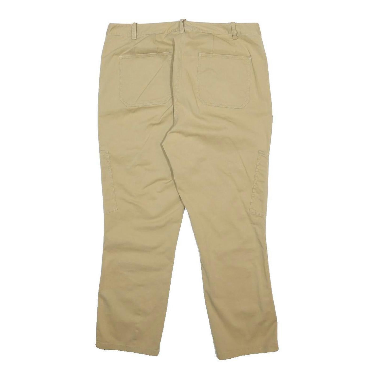 DKNY Womens Beige Cotton Blend Regular Leg Trousers W32 L25 Zip Pockets