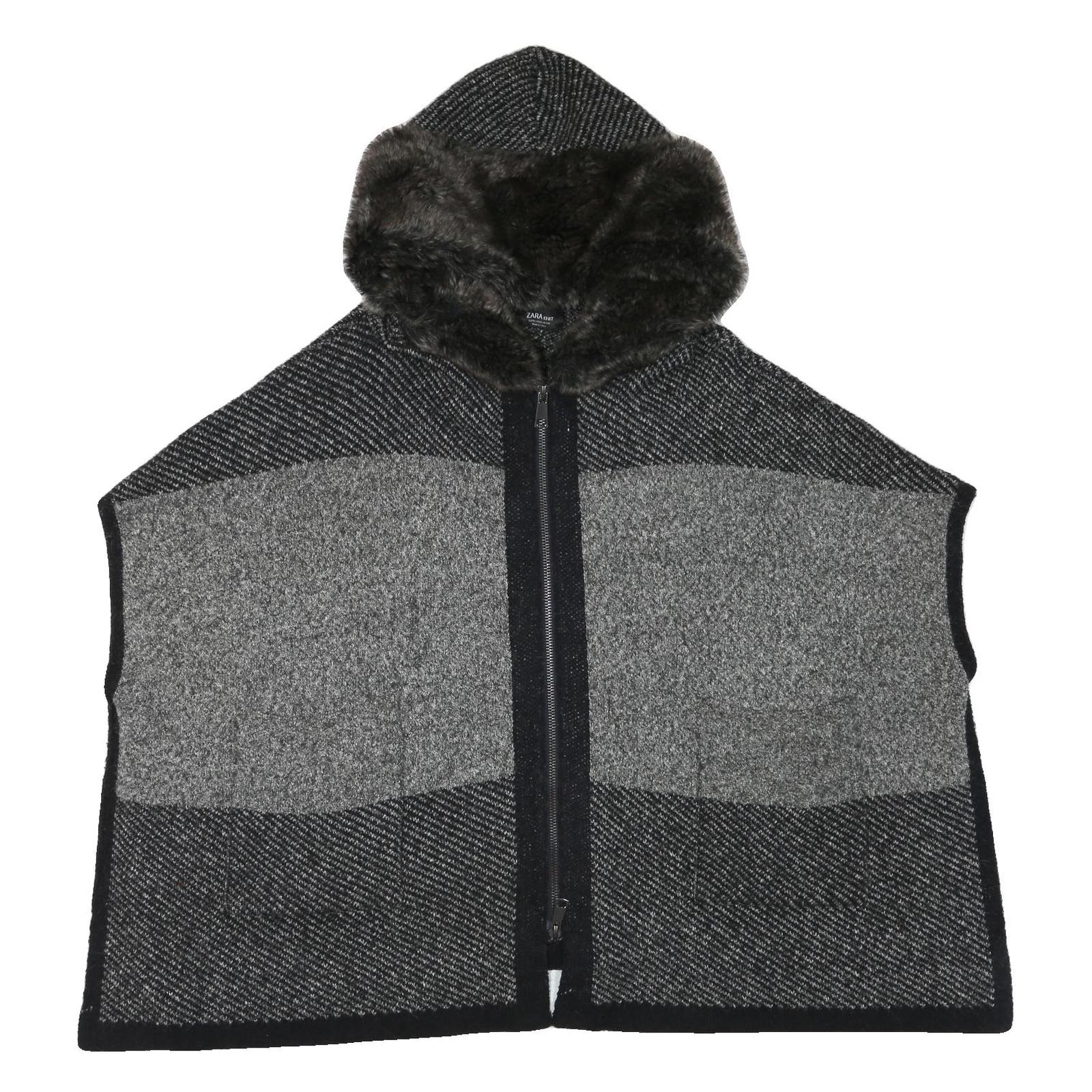 ZARA KNIT Womens Black & Grey Hooded Sleeveless Colourblock Jacket 3XL Polyester