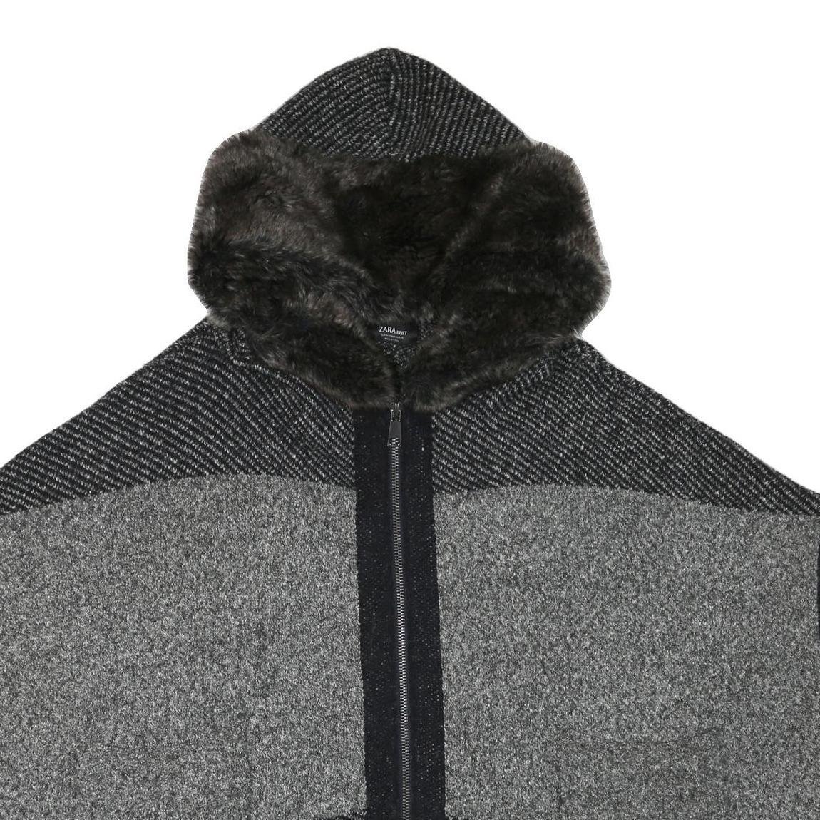 ZARA KNIT Womens Black & Grey Hooded Sleeveless Colourblock Jacket 3XL Polyester