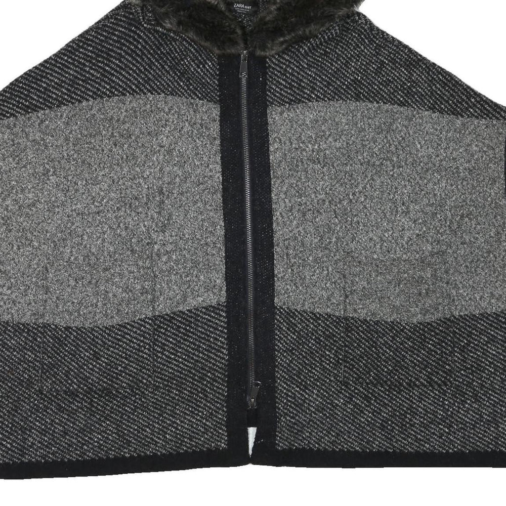 ZARA KNIT Womens Black & Grey Hooded Sleeveless Colourblock Jacket 3XL Polyester