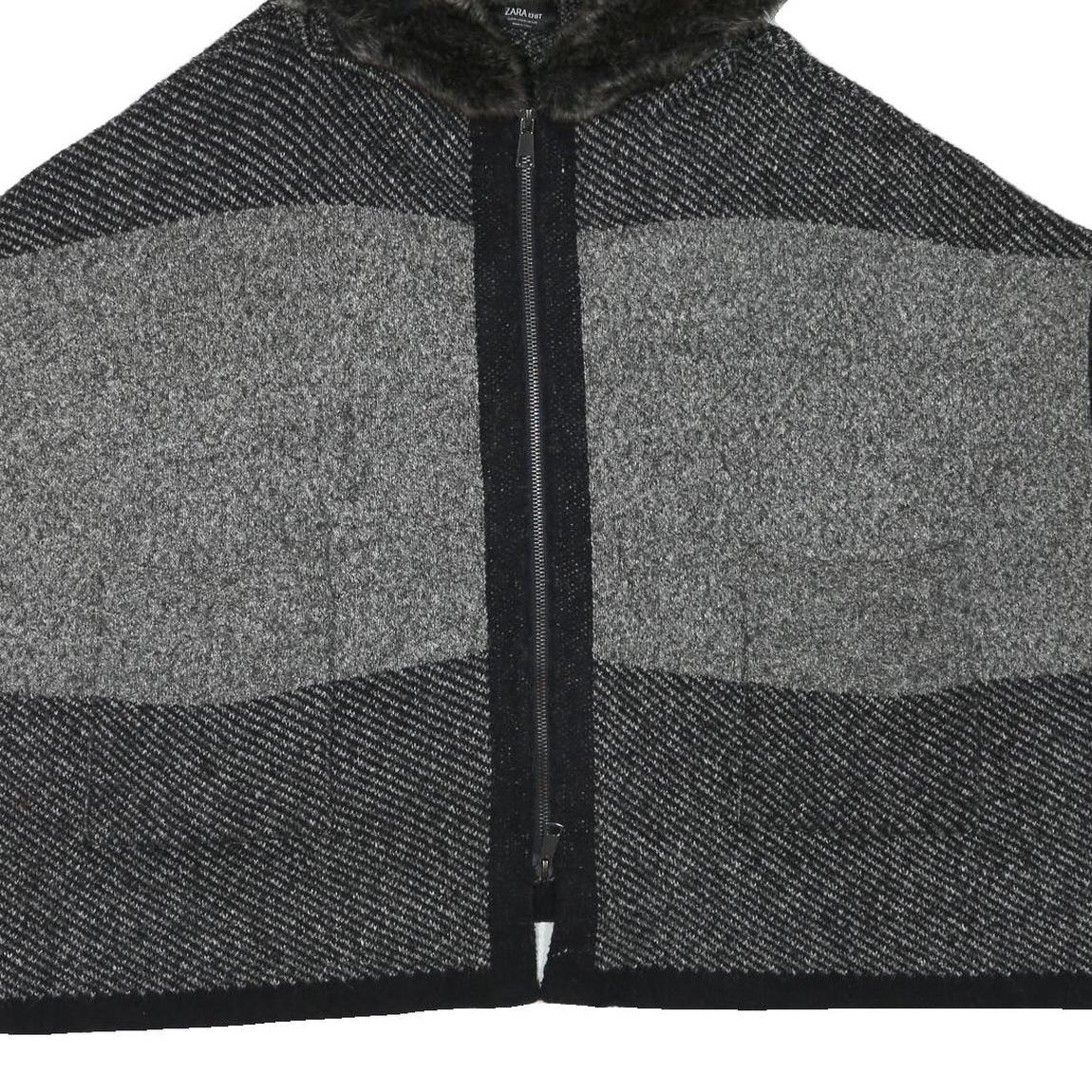 ZARA KNIT Womens Black & Grey Hooded Sleeveless Colourblock Jacket 3XL Polyester