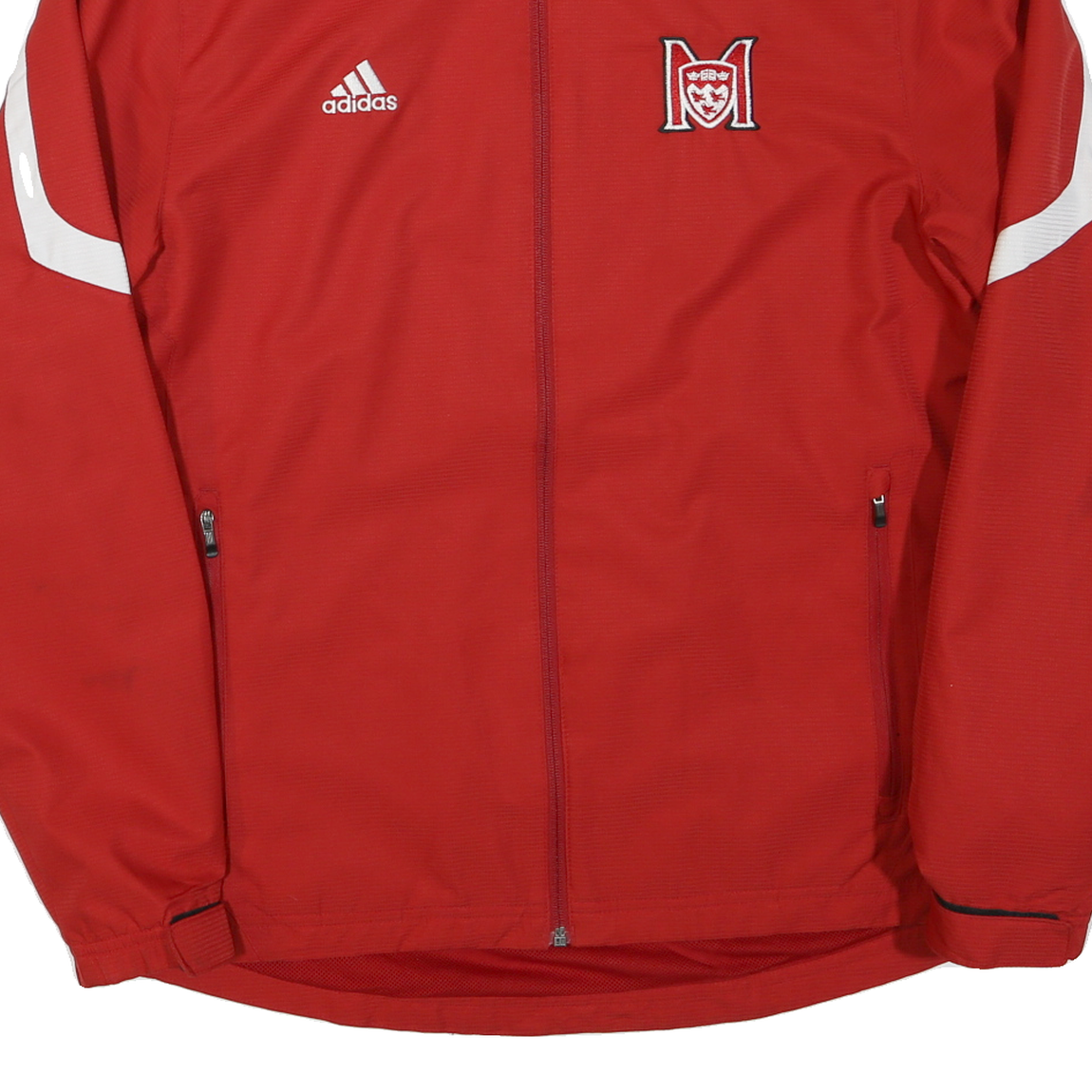 ADIDAS Mens Red White M Embroidered Polyester Blend Zip Jacket S Track Sports