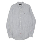 TOMMY HILFIGER Mens Grey & White Striped Shirt S Classic Cotton Blend