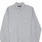 TOMMY HILFIGER Mens Grey & White Striped Shirt S Classic Cotton Blend