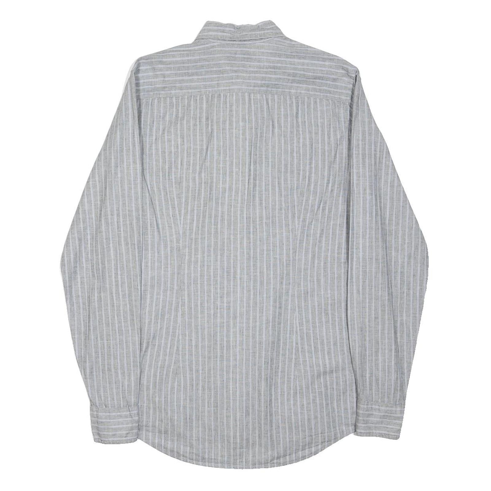 TOMMY HILFIGER Mens Grey & White Striped Shirt S Classic Cotton Blend