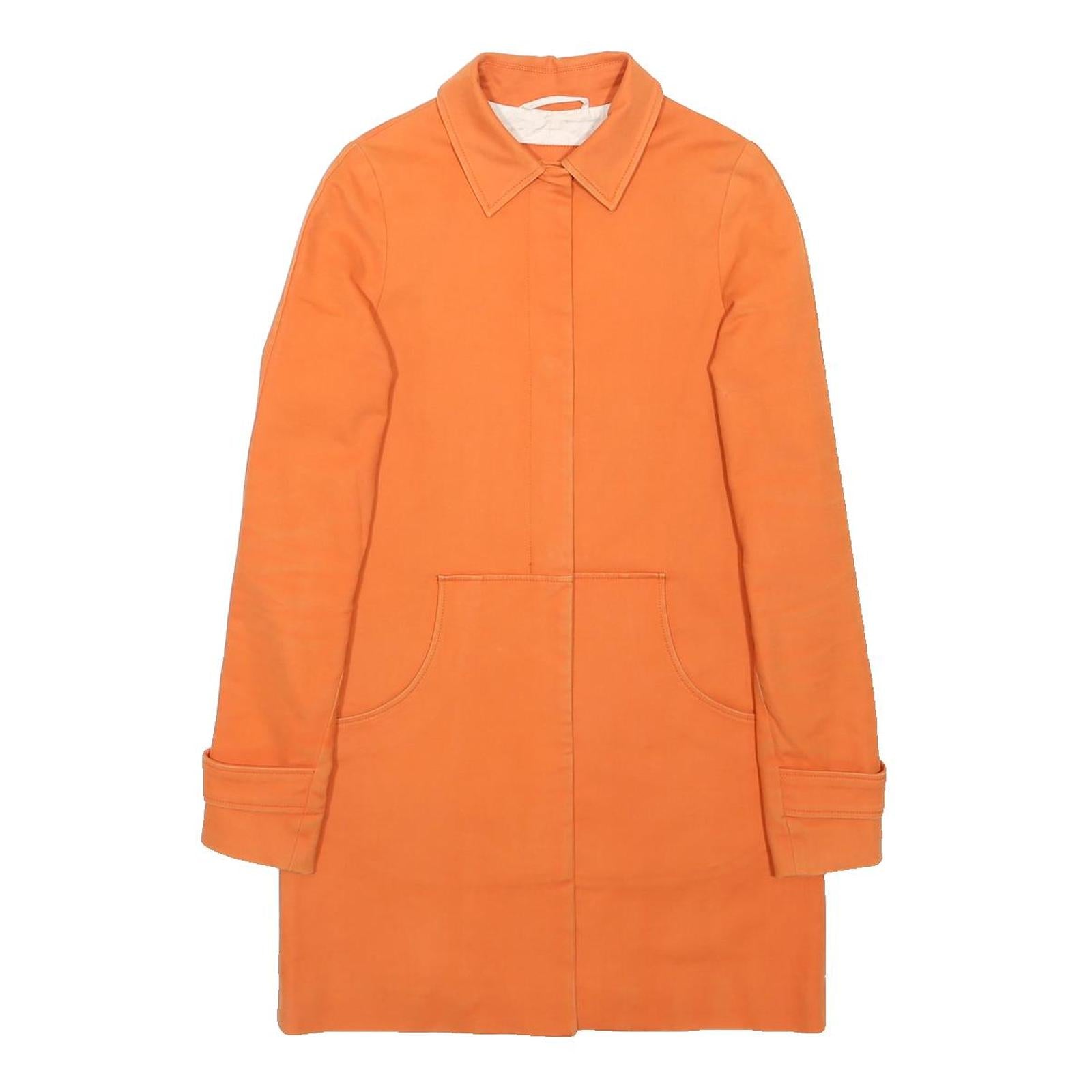 LACOSTE Womens Orange Cotton Button Jacket XS Plain Classic Collar Long Sleeve