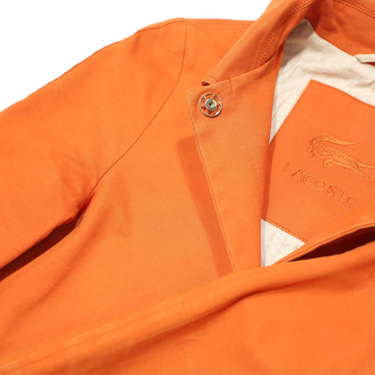 LACOSTE Womens Orange Cotton Button Jacket XS Plain Classic Collar Long Sleeve
