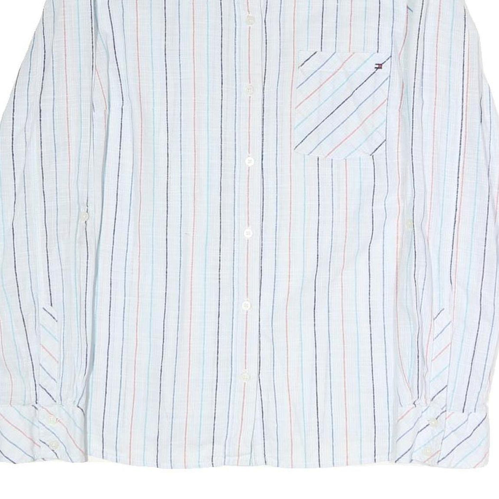 TOMMY HILFIGER Womens White & Multi Stripe Shirt L Cotton Blend Button Up Casual