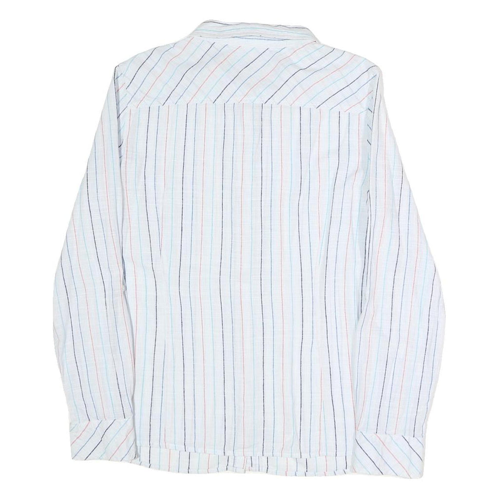 TOMMY HILFIGER Womens White & Multi Stripe Shirt L Cotton Blend Button Up Casual