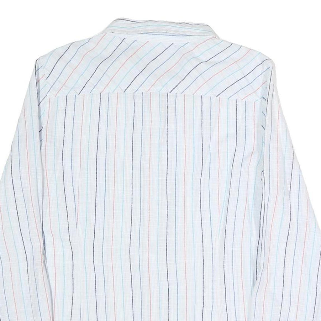 TOMMY HILFIGER Womens White & Multi Stripe Shirt L Cotton Blend Button Up Casual