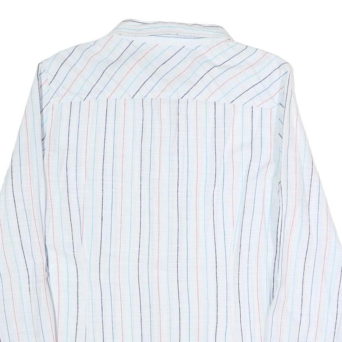 TOMMY HILFIGER Womens White & Multi Stripe Shirt L Cotton Blend Button Up Casual