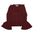FLYING TOMATO Womens Maroon Patterned Jumper V-Neck Chunky Knit M Ruffle Collar