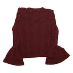 FLYING TOMATO Womens Maroon Patterned Jumper V-Neck Chunky Knit M Ruffle Collar