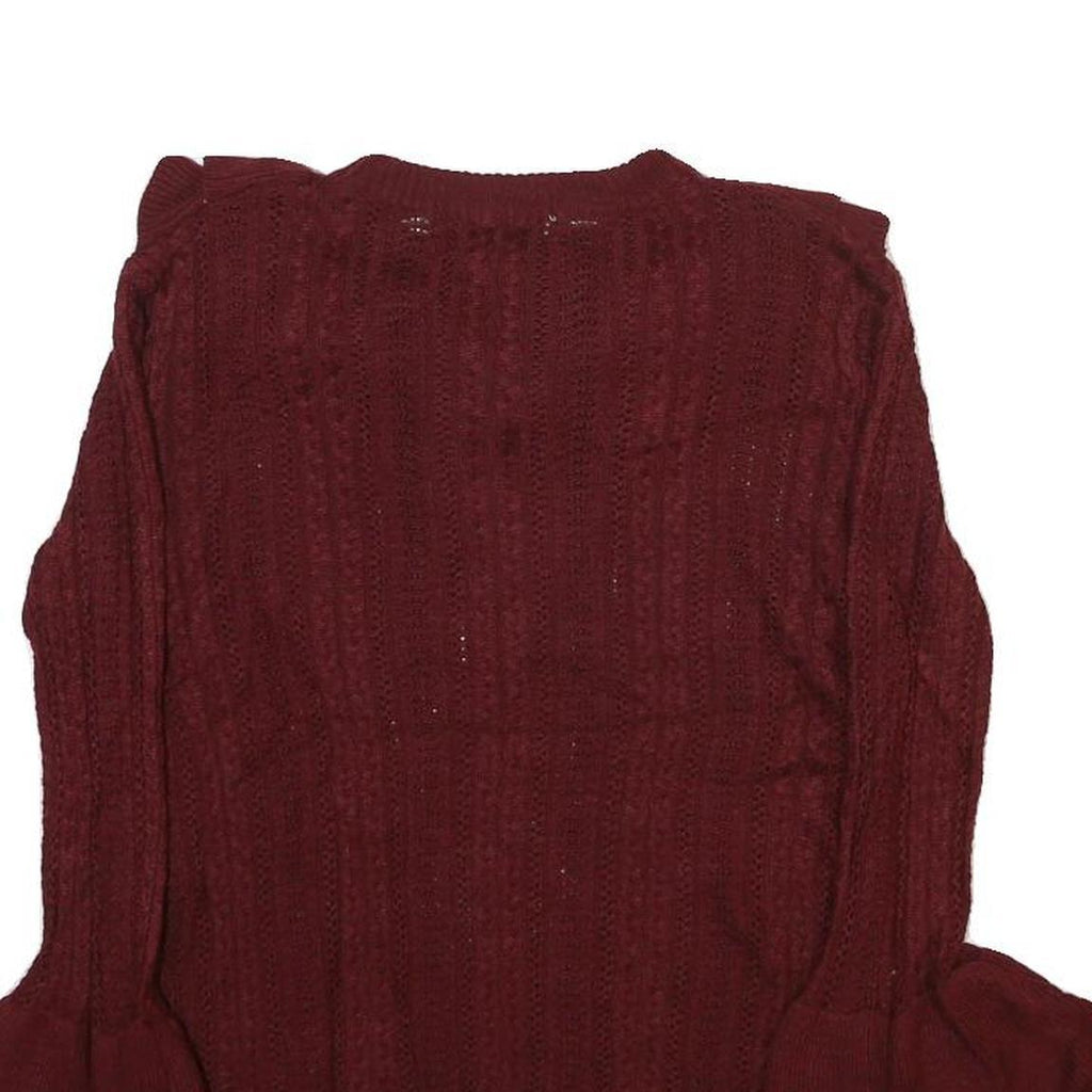 FLYING TOMATO Womens Maroon Patterned Jumper V-Neck Chunky Knit M Ruffle Collar