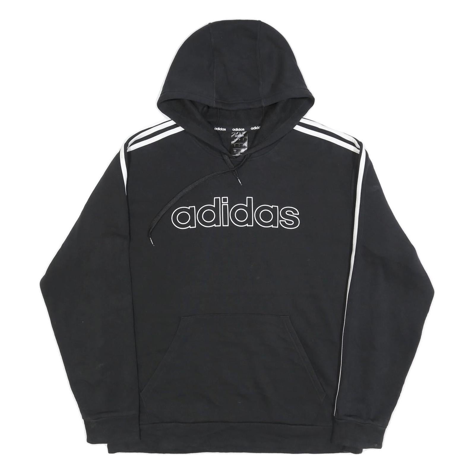 ADIDAS Mens Black Hoodie L Cotton Blend Pullover Sports Sweatshirt