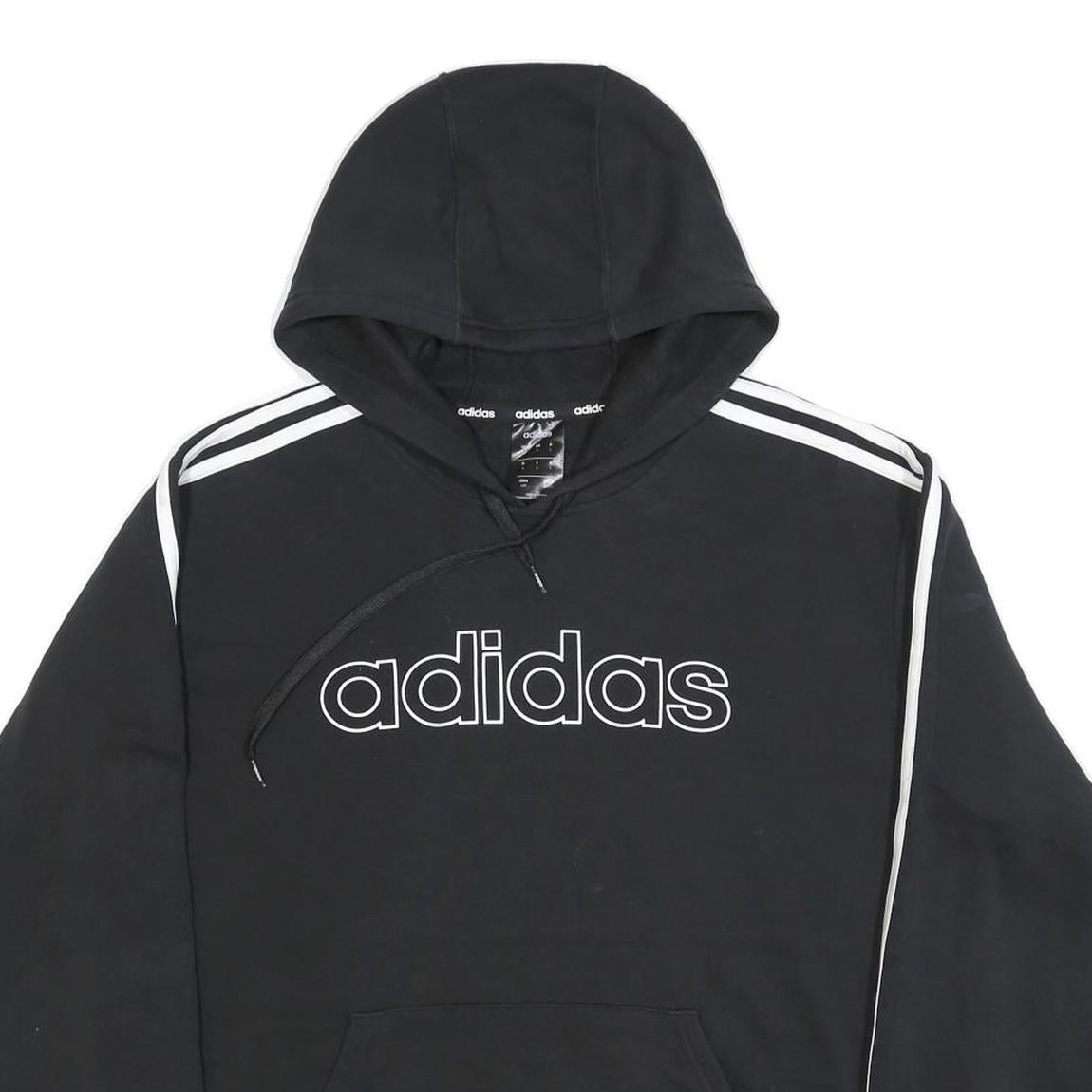 ADIDAS Mens Black Hoodie L Cotton Blend Pullover Sports Sweatshirt
