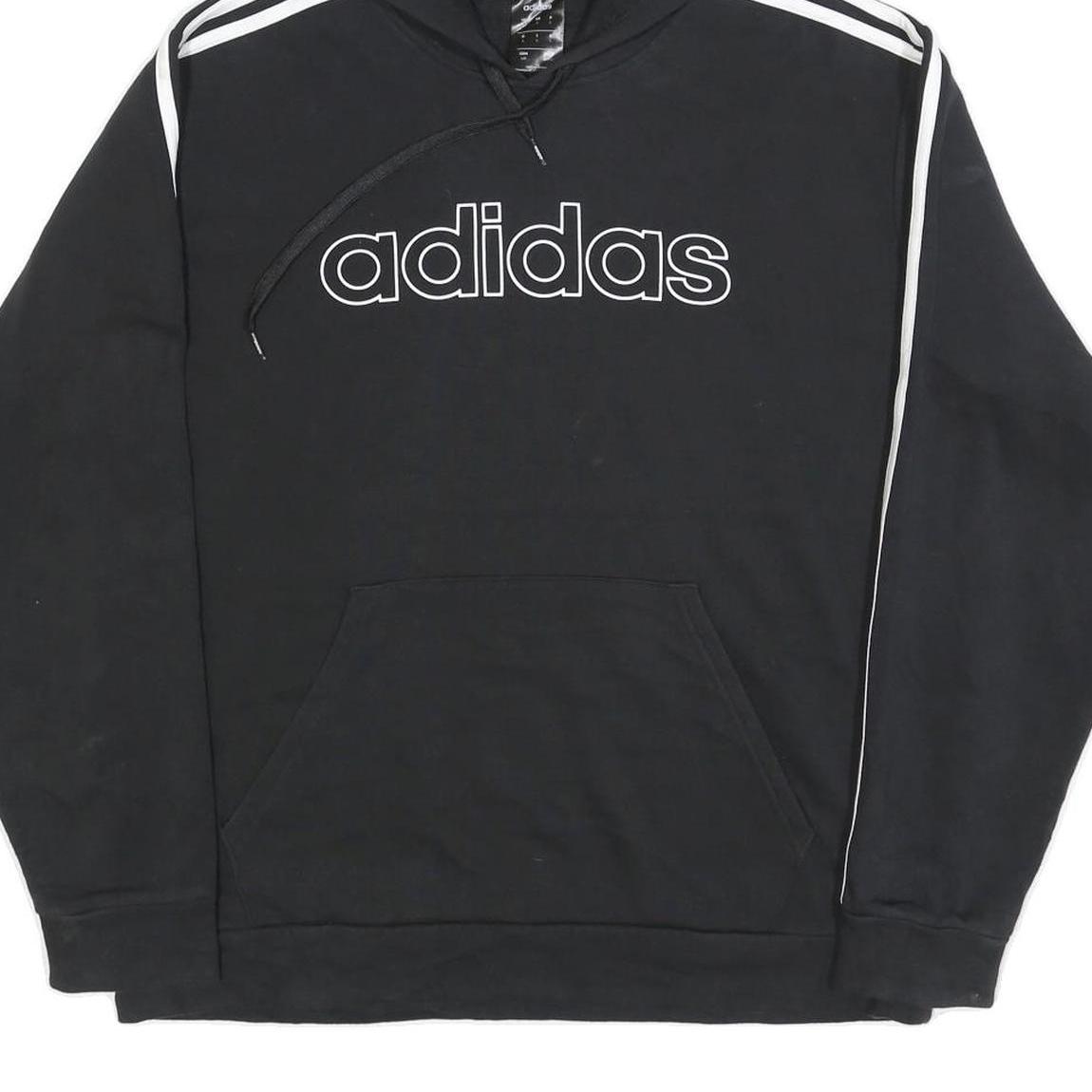 ADIDAS Mens Black Hoodie L Cotton Blend Pullover Sports Sweatshirt