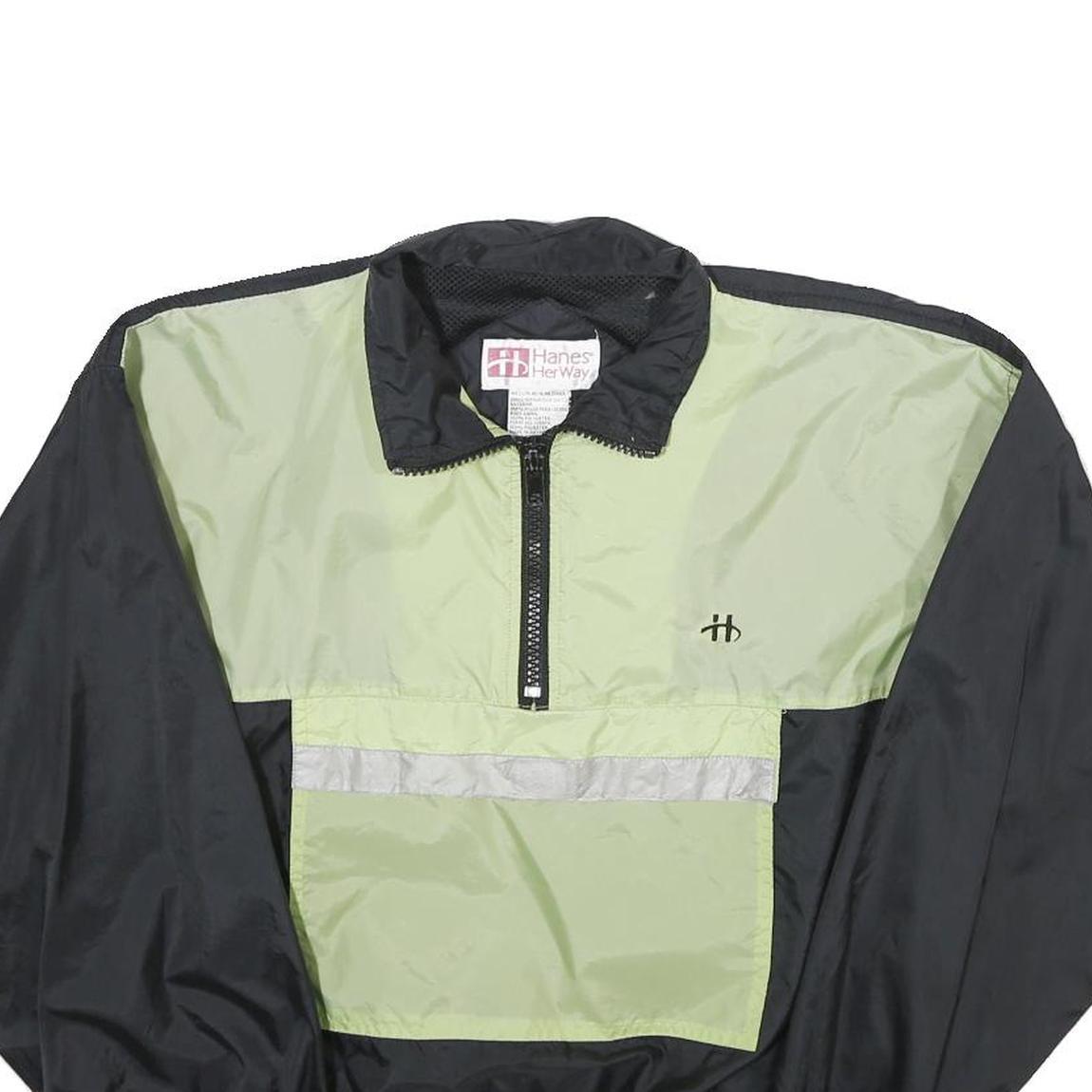 HANES Womens Black & Green Nylon Pullover Jacket M Lightweight Windbreaker