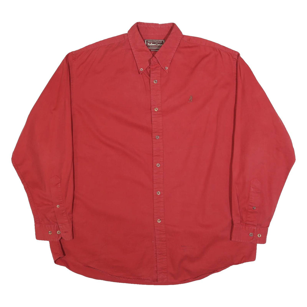 MARLBORO Mens Red Button-Down Cotton Blend Shirt 3XL Classic Casual Long Sleeve