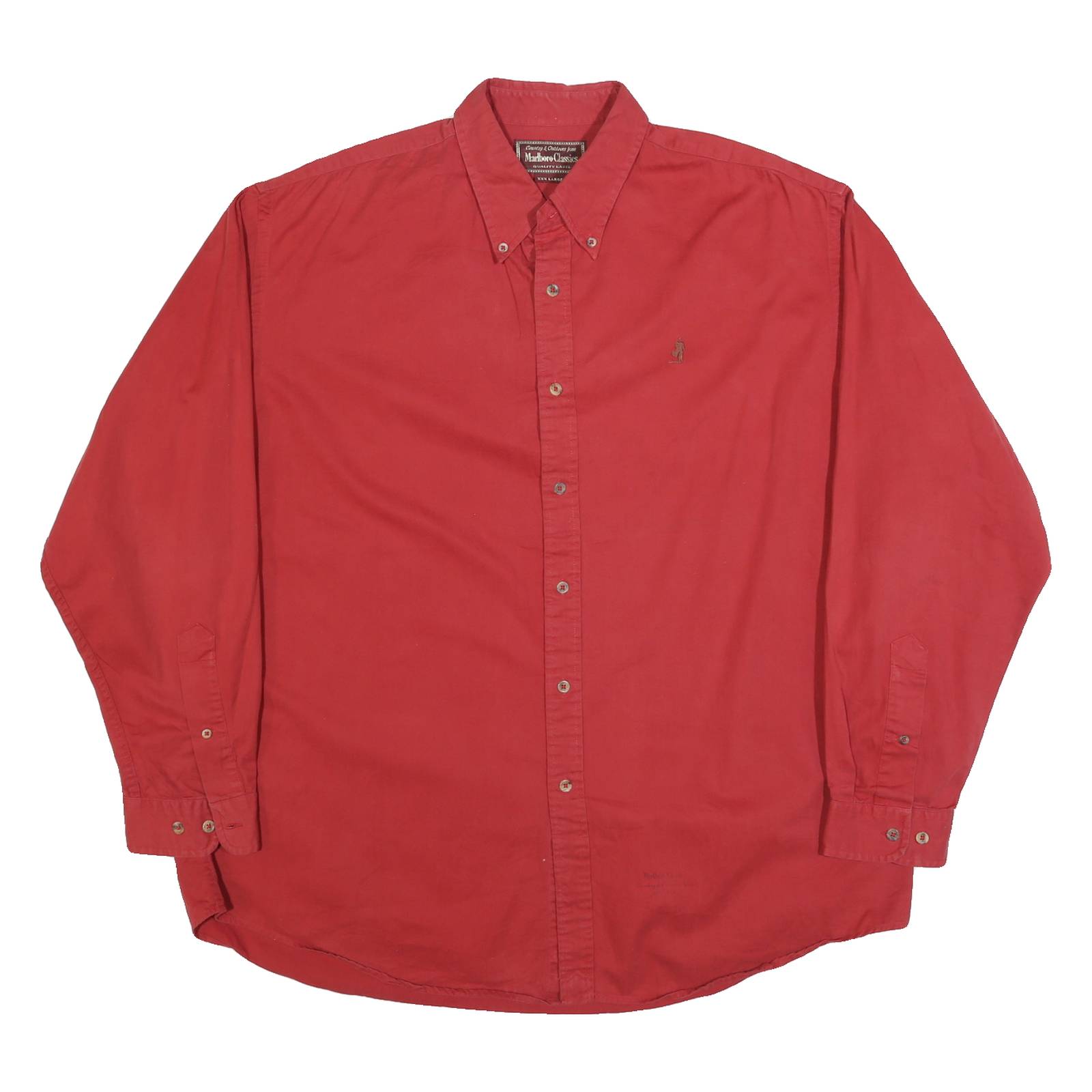 MARLBORO Mens Red Button-Down Cotton Blend Shirt 3XL Classic Casual Long Sleeve