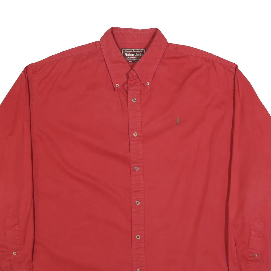 MARLBORO Mens Red Button-Down Cotton Blend Shirt 3XL Classic Casual Long Sleeve