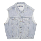 OXXY Mens Blue Denim Jacket L Cotton Classic Button Closure Sleeveless Denim