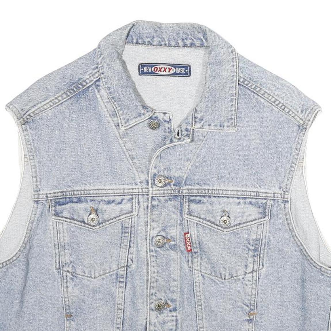 OXXY Mens Blue Denim Jacket L Cotton Classic Button Closure Sleeveless Denim