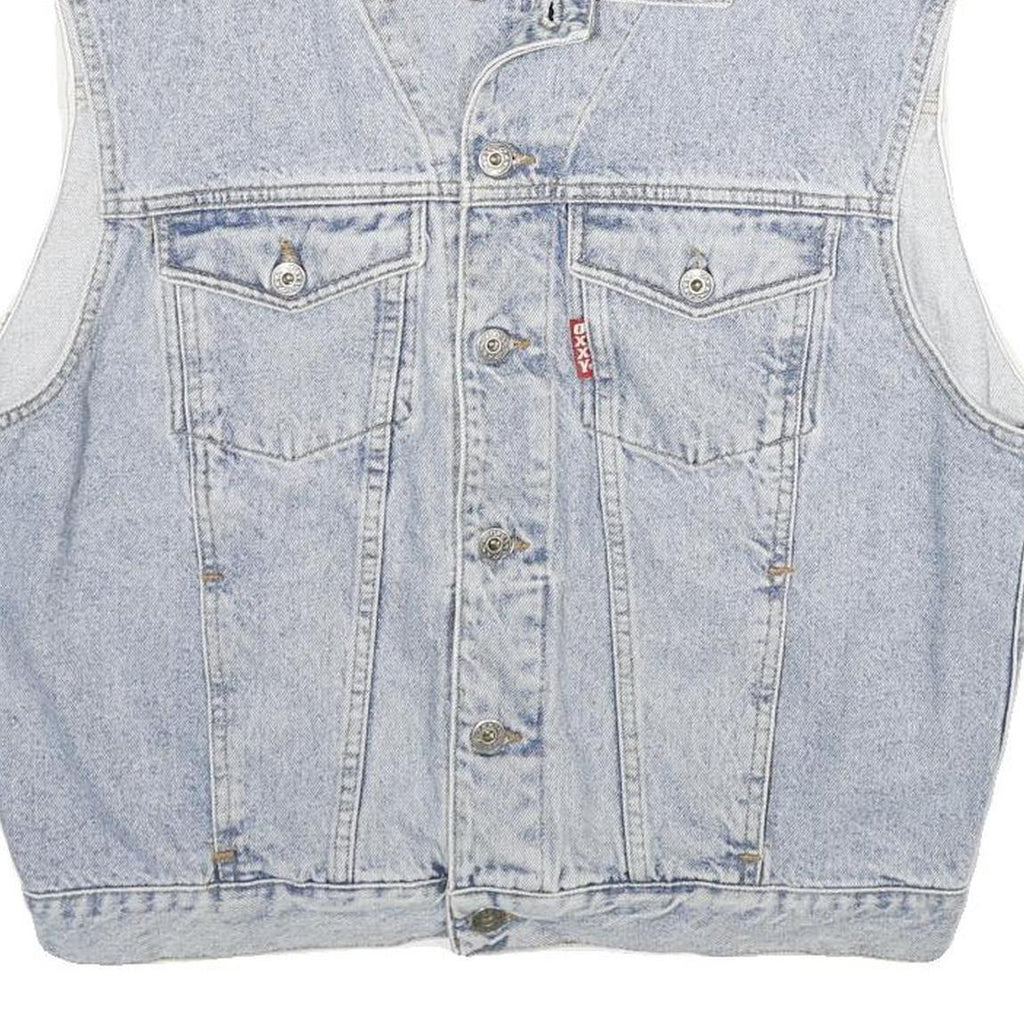 OXXY Mens Blue Denim Jacket L Cotton Classic Button Closure Sleeveless Denim