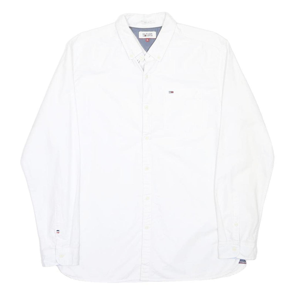 HILFIGER DENIM Mens White XL Cotton Shirt Long Sleeve Button Down Classic Fit