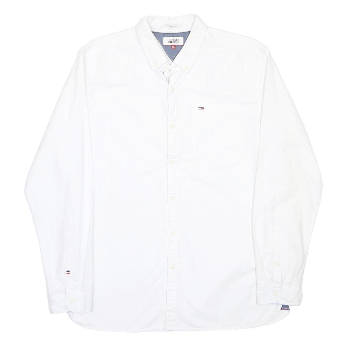 HILFIGER DENIM Mens White XL Cotton Shirt Long Sleeve Button Down Classic Fit