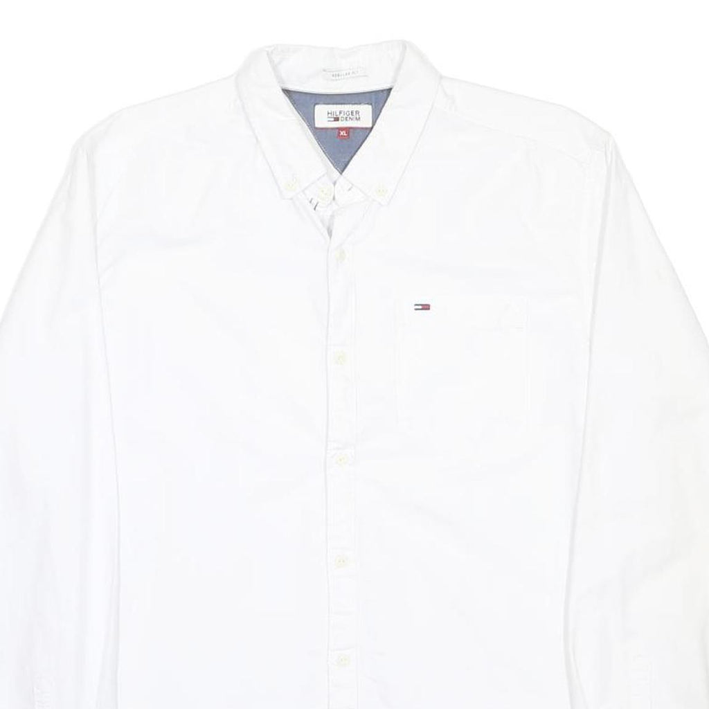 HILFIGER DENIM Mens White XL Cotton Shirt Long Sleeve Button Down Classic Fit