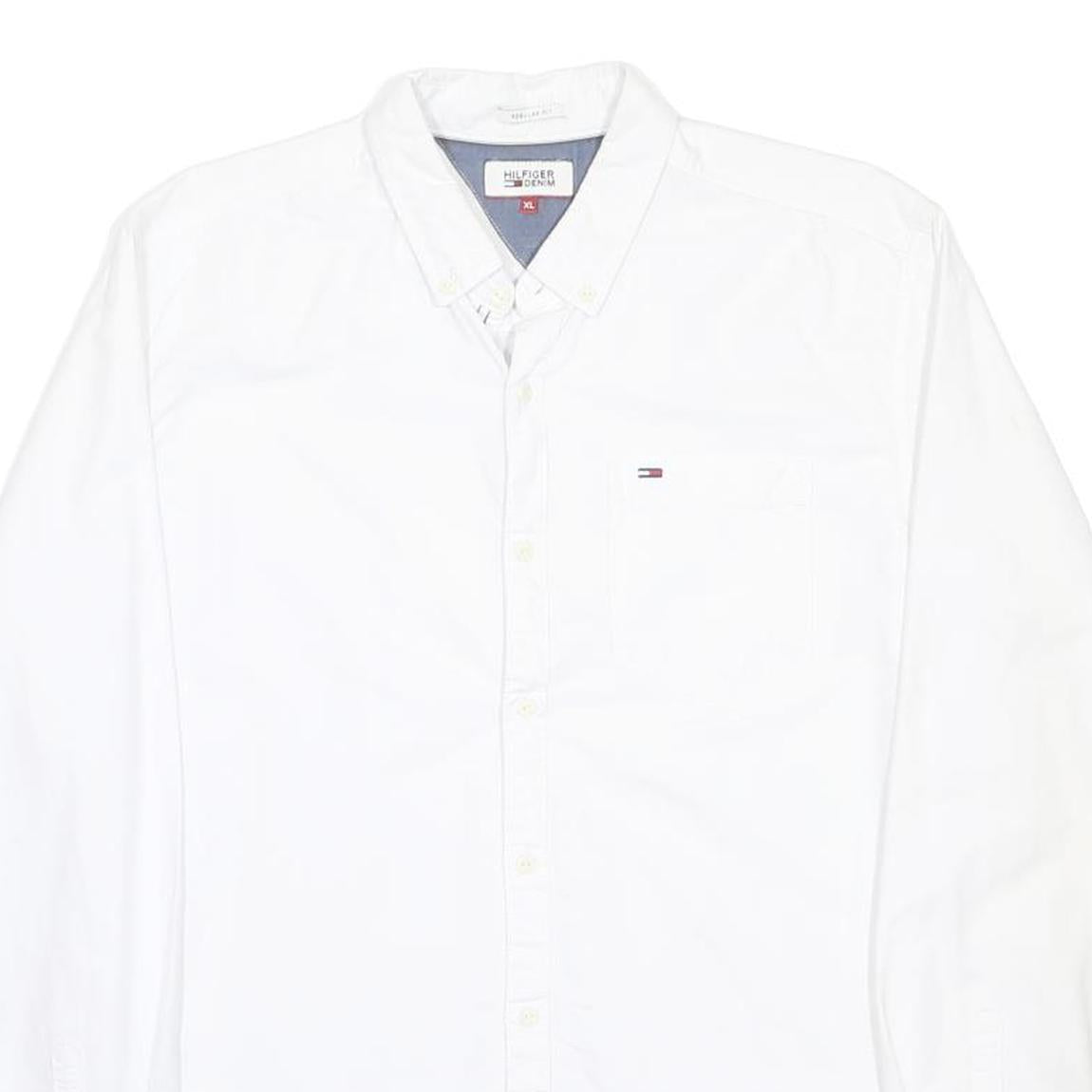 HILFIGER DENIM Mens White XL Cotton Shirt Long Sleeve Button Down Classic Fit