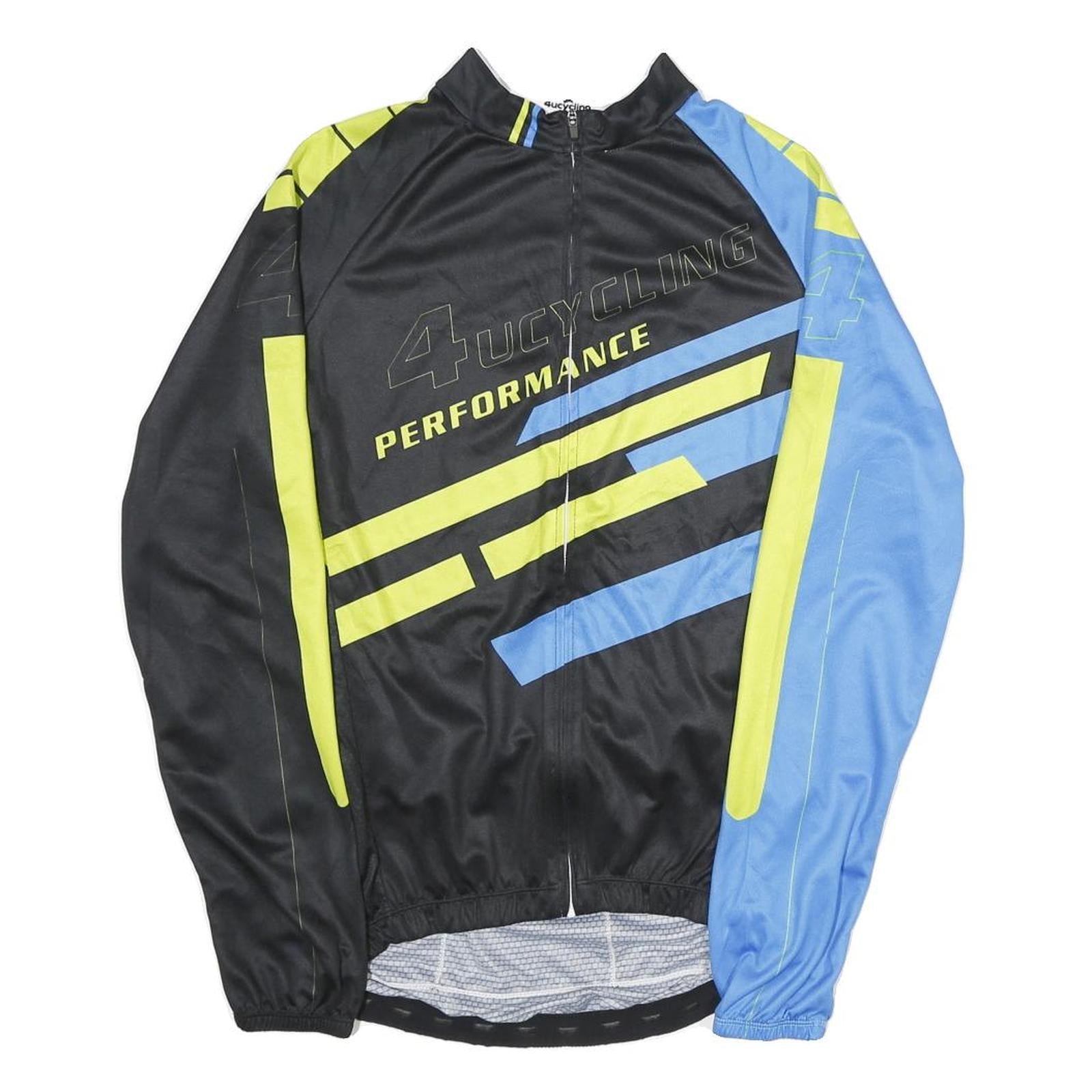 4UCYCLING Mens Black & Blue Performance Cycling Jersey M Long Sleeve Crew Neck