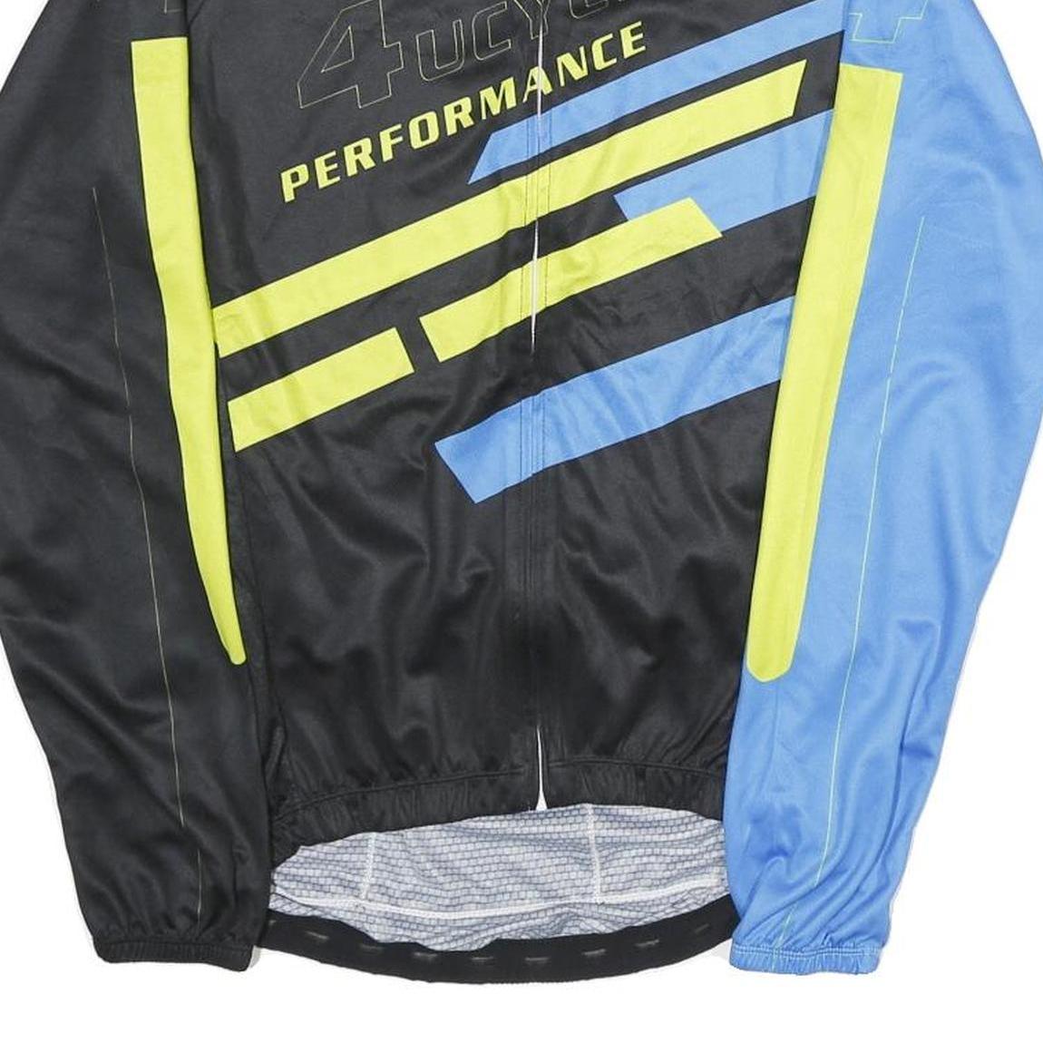 4UCYCLING Mens Black & Blue Performance Cycling Jersey M Long Sleeve Crew Neck