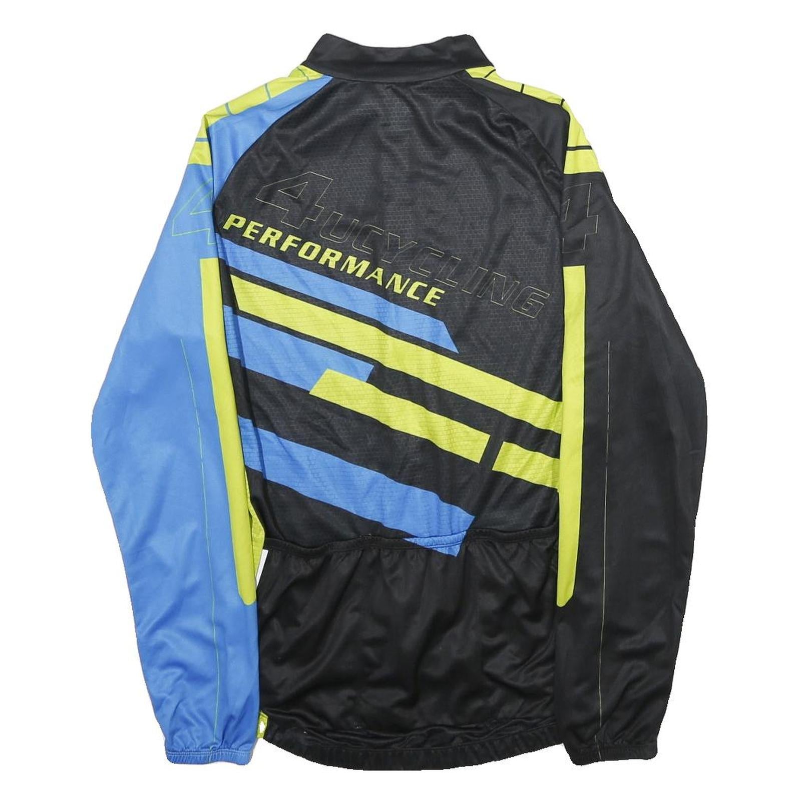 4UCYCLING Mens Black & Blue Performance Cycling Jersey M Long Sleeve Crew Neck