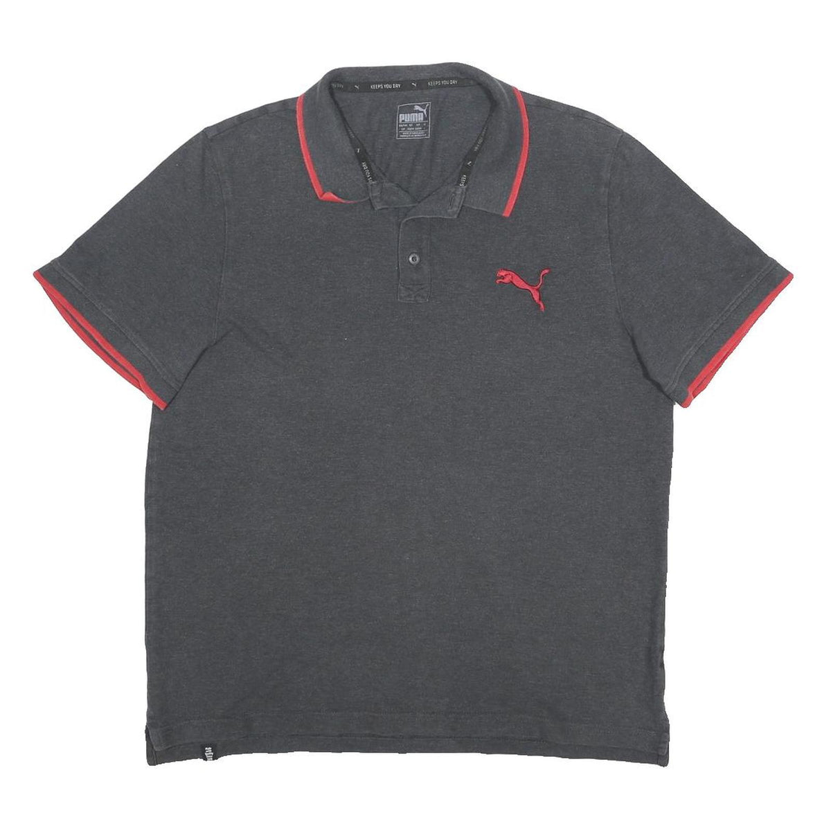 PUMA Mens Grey & Red Polo Shirt Short Sleeve L Sports Casual Cotton Blend