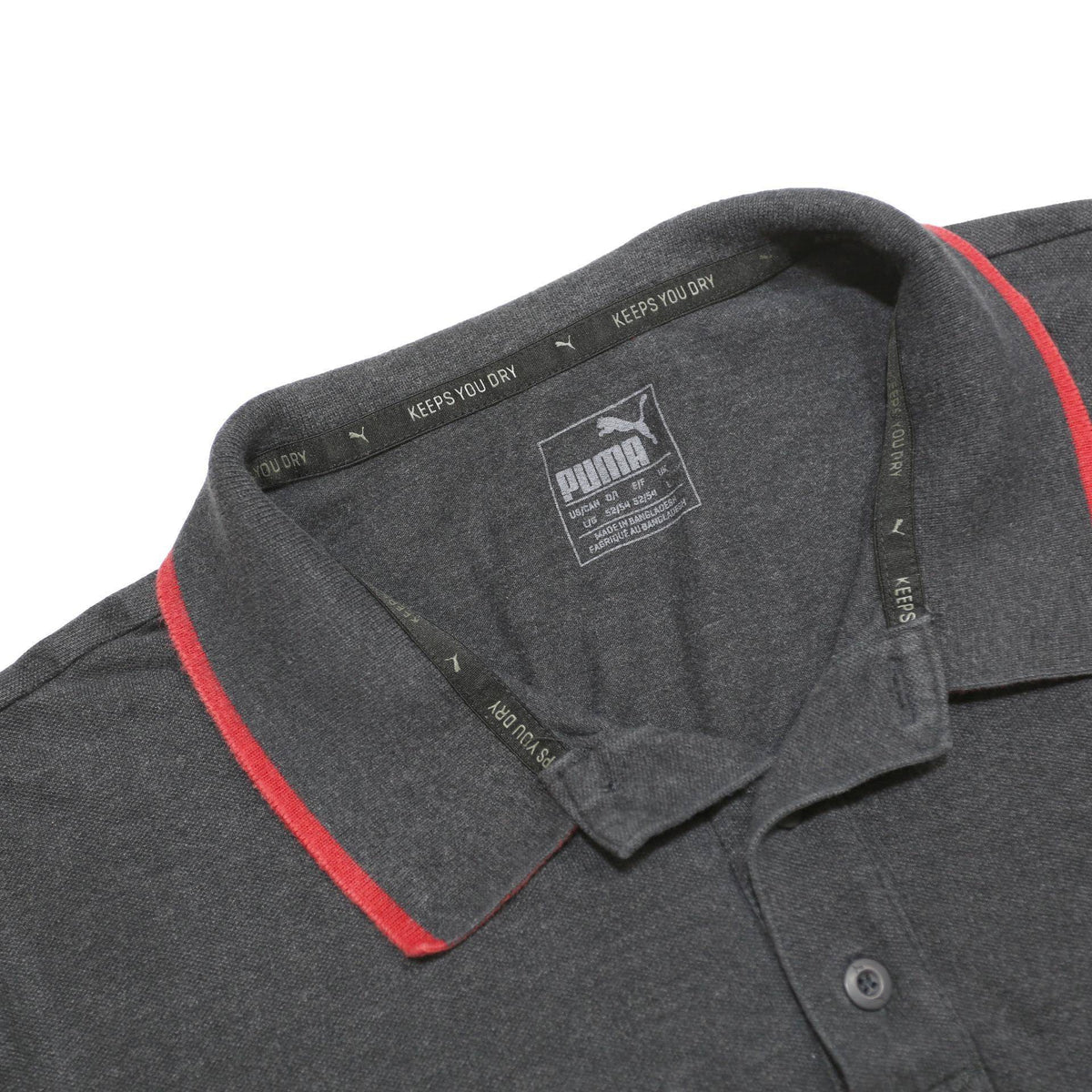 PUMA Mens Grey & Red Polo Shirt Short Sleeve L Sports Casual Cotton Blend