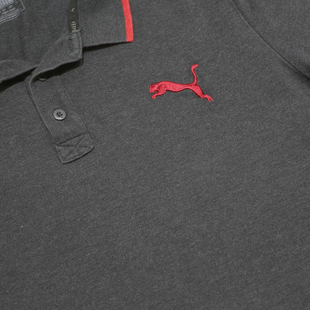 PUMA Mens Grey & Red Polo Shirt Short Sleeve L Sports Casual Cotton Blend