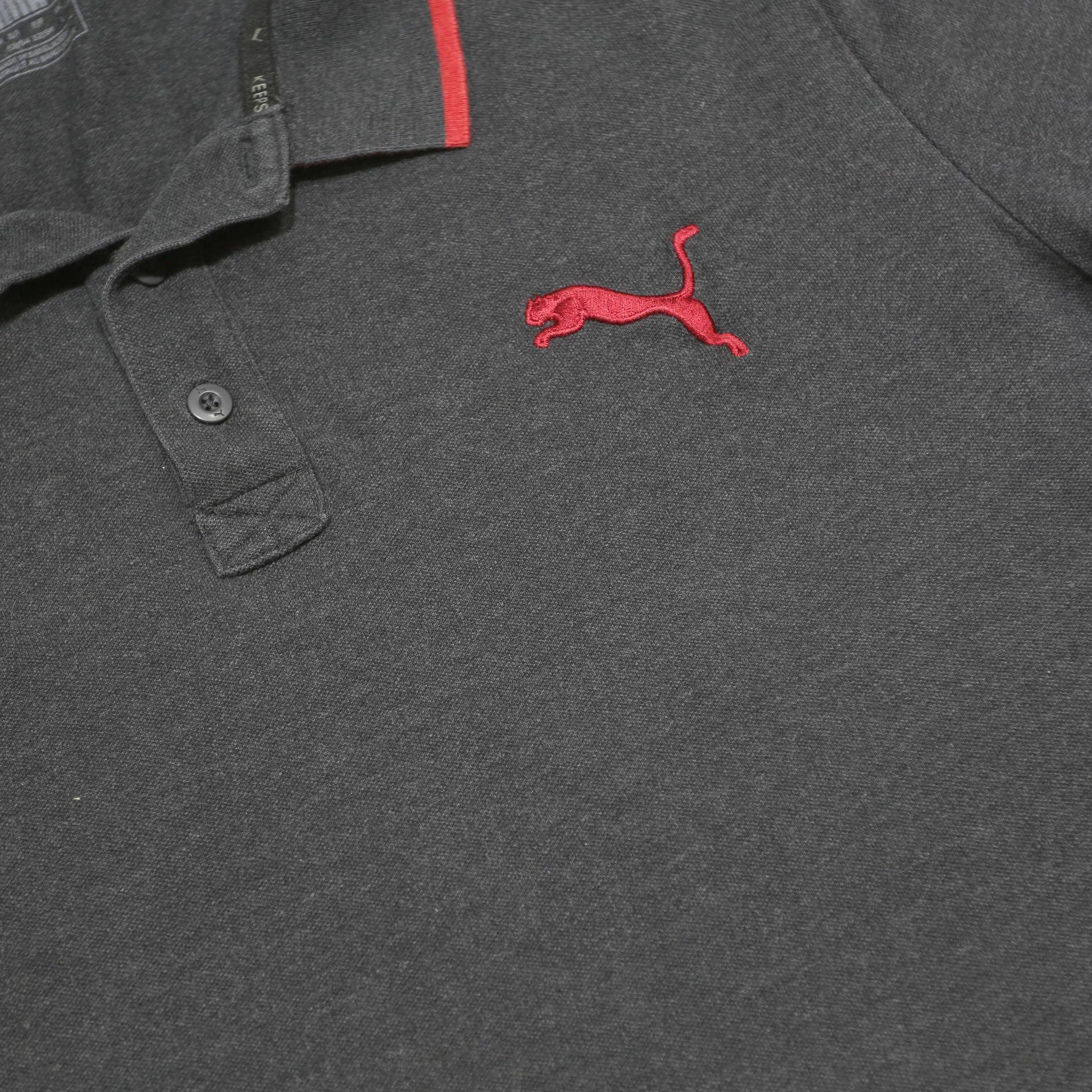 PUMA Mens Grey & Red Polo Shirt Short Sleeve L Sports Casual Cotton Blend