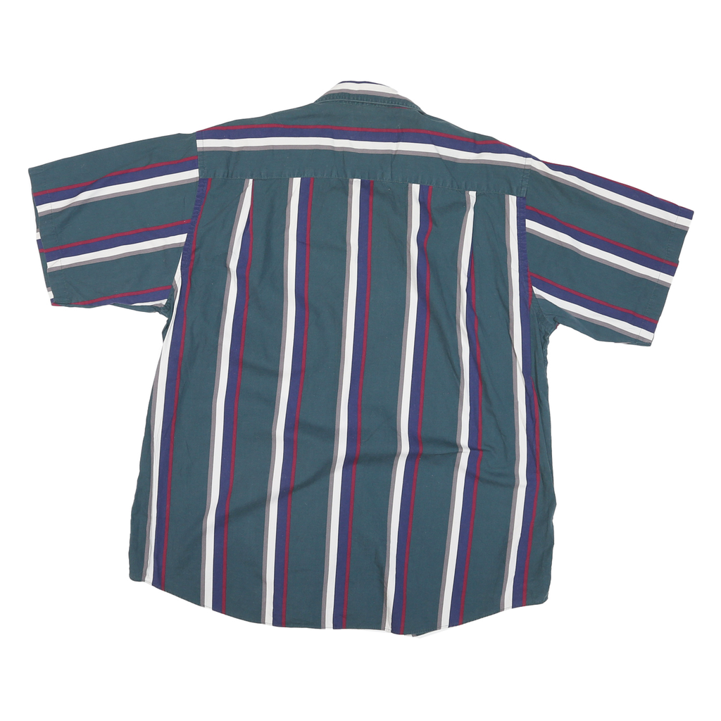 VAN HEUSEN Mens Blue White & Red Striped Cotton Blend Shirt L Stylish Summer