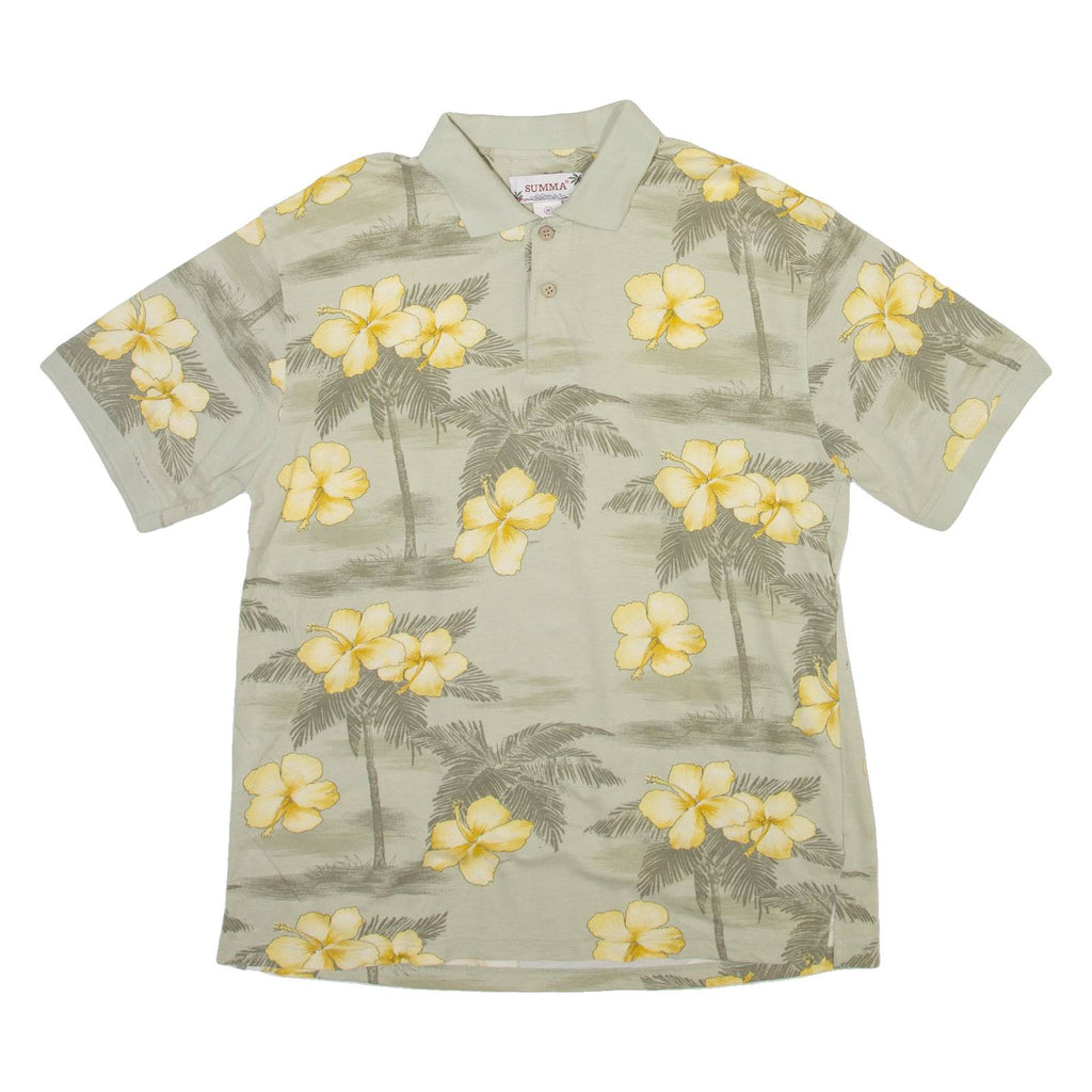 SUMMA Mens Polo Shirt Green Floral M