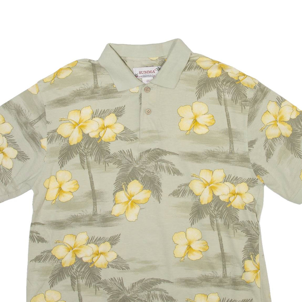 SUMMA Mens Polo Shirt Green Floral M