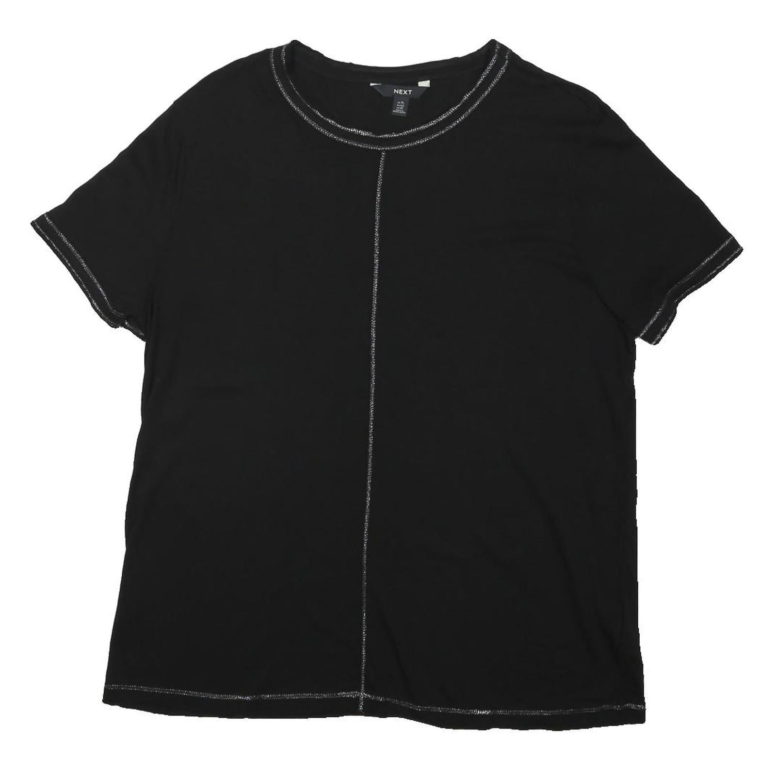NEXT Womens Black T-Shirt UK 14 Short Sleeve Crew Neck Plain Cotton Blend
