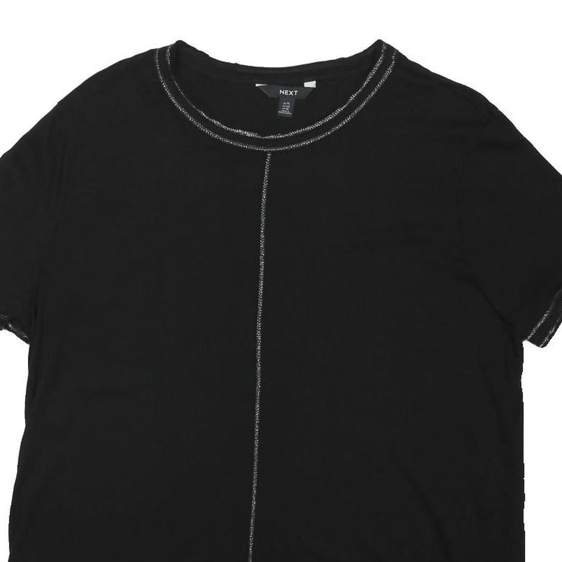NEXT Womens Black T-Shirt UK 14 Short Sleeve Crew Neck Plain Cotton Blend