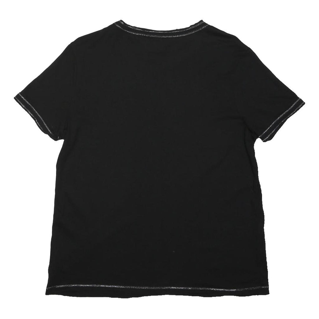 NEXT Womens Black T-Shirt UK 14 Short Sleeve Crew Neck Plain Cotton Blend