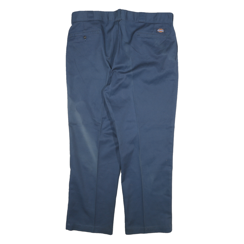 DICKIES Mens Navy Regular Fit Straight Leg Trousers W40 L29 Cotton Blend Zip