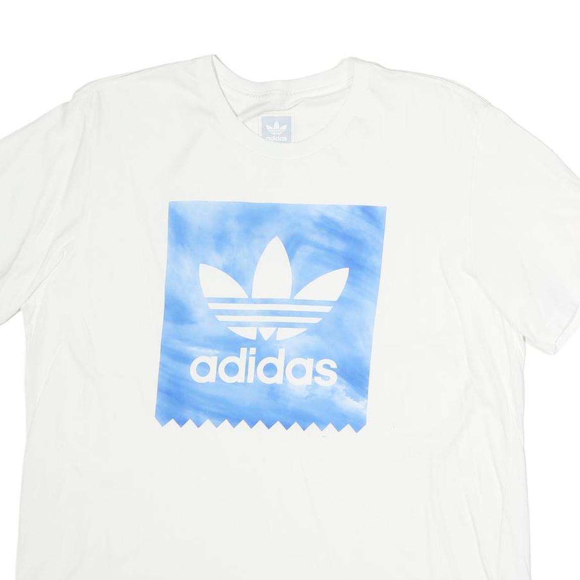 ADIDAS Mens White Blue Graphic T-Shirt XL Short Sleeve Crew Neck Cotton Casual